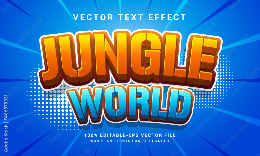 Poster jungle world 3d text effect, editable text style and suitable for game assets