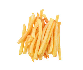 French fries isolated on white background. Top view