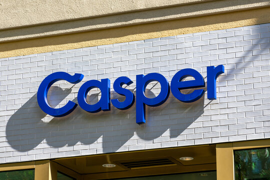 Casper sign on Casper Sleep store. Casper Sleep is an American e-commerce company that sells sleep products online and in retail locations - San Jose, California, USA - 2021
