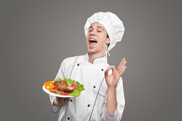 Funny cook approving tasty dish