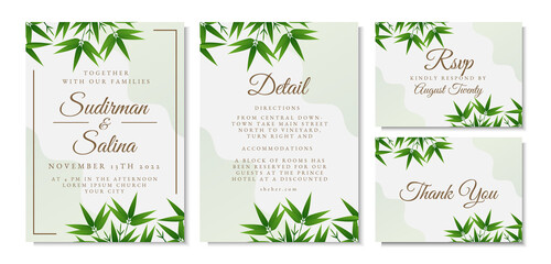 Wedding invitation design with bamboo leaf ornaments