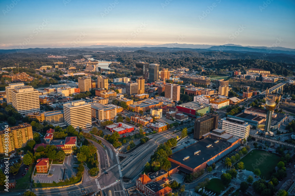 Sticker Aerial View of Knoxville, Tennessee during Dusk