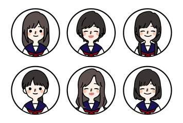 人物アイコンセット_女子高生_笑顔