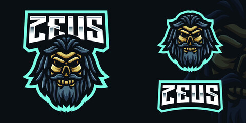 Obraz premium Zeus Skull Gaming Mascot Logo Template