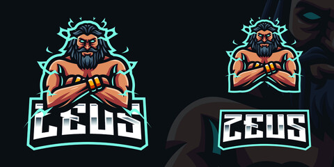 Zeus With Crossed Arms Gaming Mascot Logo Template