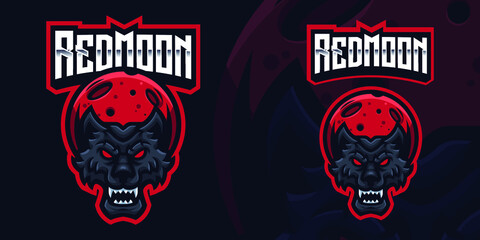Red Moon Wolf Mascot Gaming Logo Template
