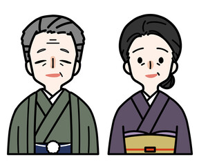 Fototapeta premium 人物イラストセット_シニア_着物