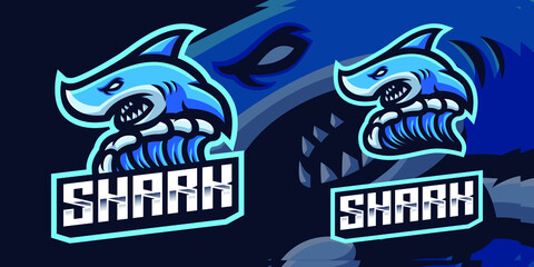 Blue Shark Mascot Gaming Logo Template