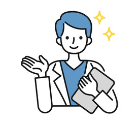 案内や説明をする白衣を着た男性の看護師/医師のイラスト素材