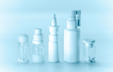 Vials of medicines. White in blue tinted.