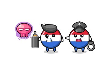 netherlands flag cartoon doing vandalism and caught by the police