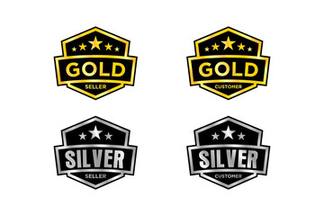 Obraz premium Rating Stars with Shield for Minimalist Trusted Seller Stamp Icon Logo Design gold silver luxury