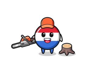 netherlands flag lumberjack character holding a chainsaw