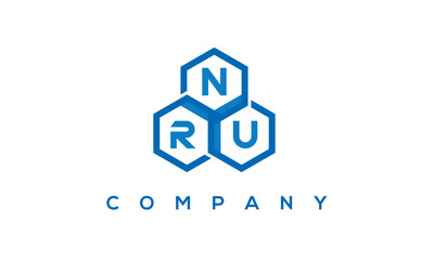 NRU letters design logo with three polygon hexagon logo vector template	