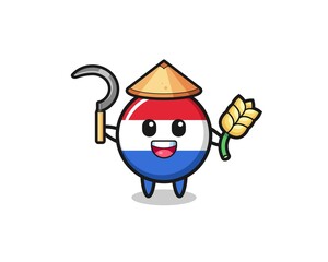 netherlands flag Asian farmer holding paddy