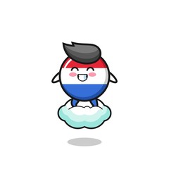 cute netherlands flag illustration riding a floating cloud