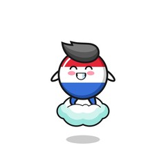 cute netherlands flag illustration riding a floating cloud