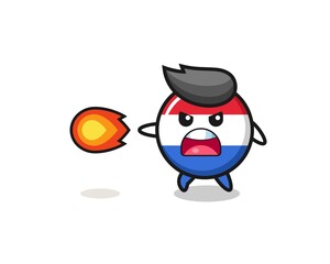cute netherlands flag mascot is shooting fire power