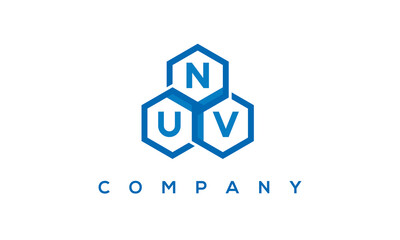 NUV letters design logo with three polygon hexagon logo vector template	