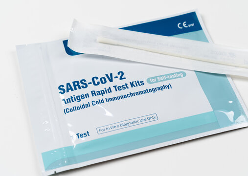 Close up Coronavirus(Covid-19) or SARS-CoV-2 Antigen Rapid Test kits for Self testing of Lepu Medical Technology