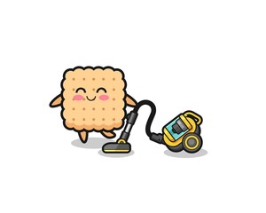 cute cracker holding vacuum cleaner illustration