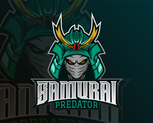 samurai predator mask esports logo design. illustration of samurai mask mascot design. emblem design, suitable for team logos, t-shirts, etc