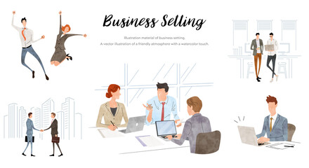 ベクターイラスト素材：打ち合わせをするチーム、ビジネスシーン、セット