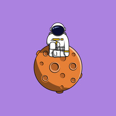 Chill astronaut sitting in the moon cartoon vector illustration © Mrle.Dsign
