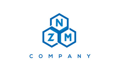 NZM letters design logo with three polygon hexagon logo vector template	