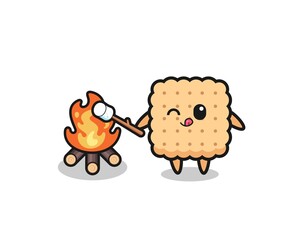 cracker character is burning marshmallow