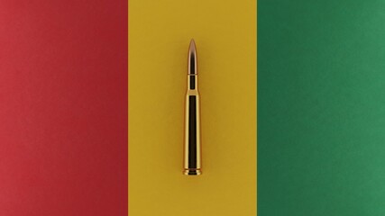 3D rendering of top down view of a single rifle bullet in the center and on top of the national...