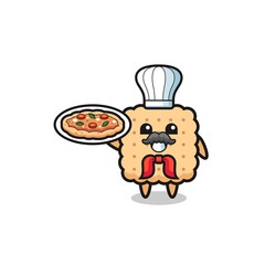 cracker character as Italian chef mascot