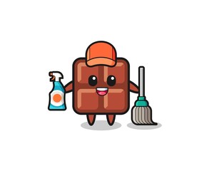 cute chocolate bar character as cleaning services mascot