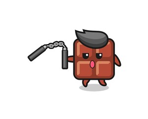 cartoon of chocolate bar using nunchaku