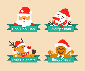 Set of Hand Drawn Christmas Badges.