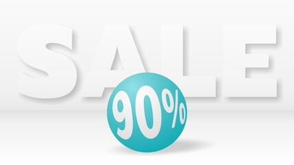 A beautiful turquoise ball with 90 percent discount rolls against big white letters SALE