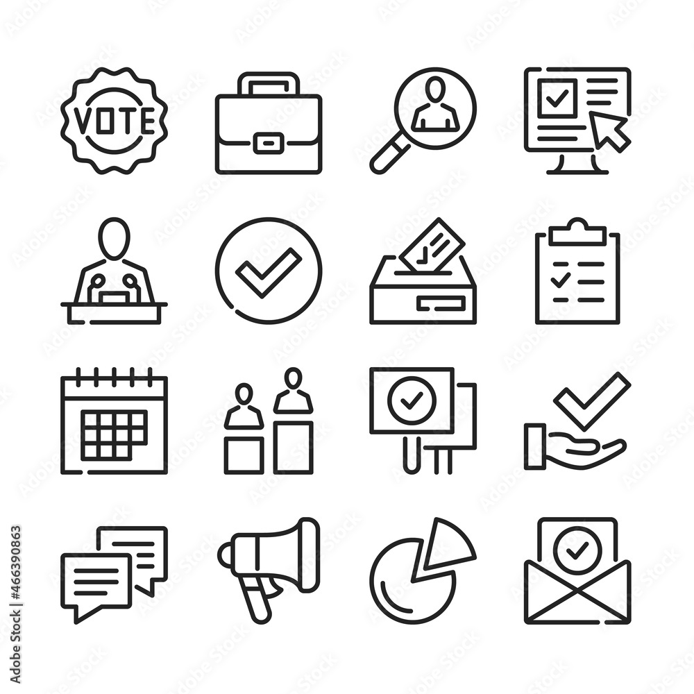 Poster voting line icons set. modern thin line design. outline symbols collection. vector line icons