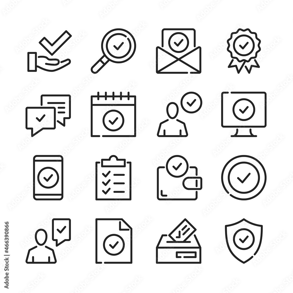 Aufkleber approve line icons set. modern thin line design. outline symbols collection. vector line icons