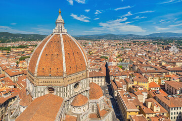 Florence Italy, high angle view city skyline at Florence Duomo Santa Maria del Fiore Cathedral, Tuscany Italy