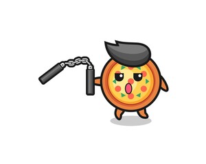 cartoon of pizza using nunchaku