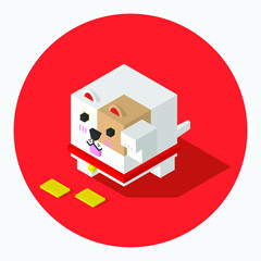 Maneki neko lucky cat cubic isometric  on Japan flag background