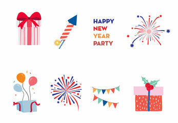 Party object collection with gift,firework,ribbon.Vector illustration for icon,sticker,printable.Editable element