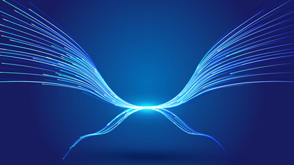 Blue luminous line abstract flying graphics vector background.