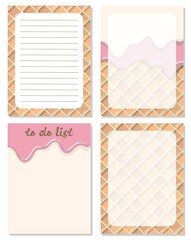 Collection of planner, note paper, to do list in Ice cream concept . School scheduler and organizer.