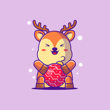 Illustration of a Cute Deer with Christmas baubles. Merry christmas