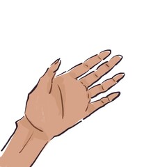 白背景に広げた手、ハンド、指、（白黒）
