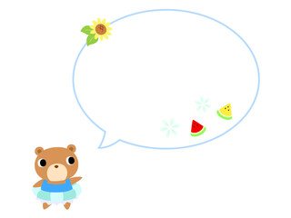 夏のクマアイコン　吹き出し＋装飾付