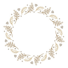 Vector Christmas wreath. Holiday holly and mistletoe frame.