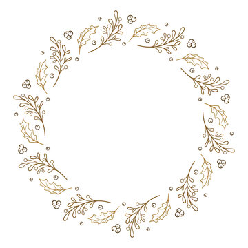 Vector Christmas wreath. Holiday holly and mistletoe frame.