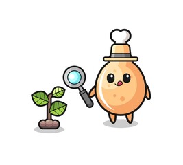cute fried chicken herbalist researching a plants